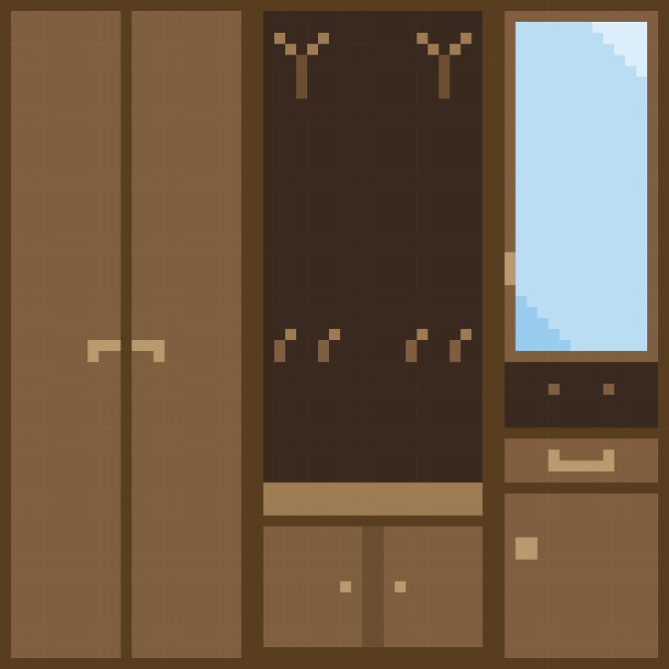 一套像素风格的棕色组合家具用于走廊图片下载