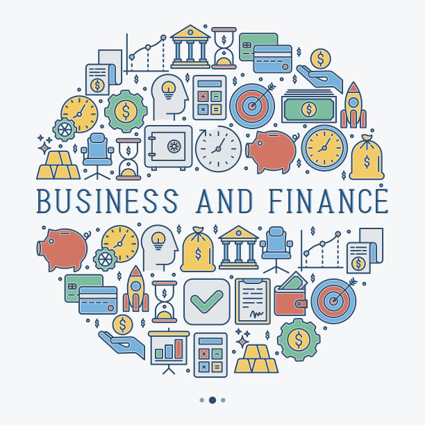 商业和财务概念在圆与细线图标有关的财务战略，规划，人的思维和启动。矢量插图的旗帜，网页，印刷媒体。图片下载