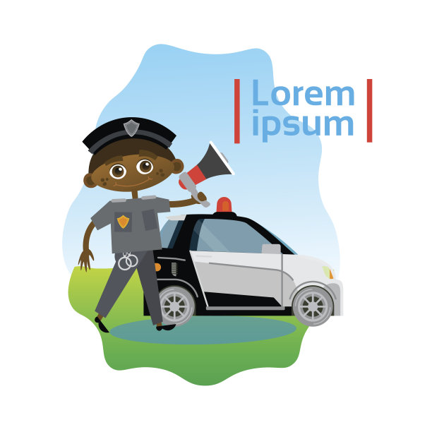 小男孩警察越过警车非裔美国儿童警察图片下载