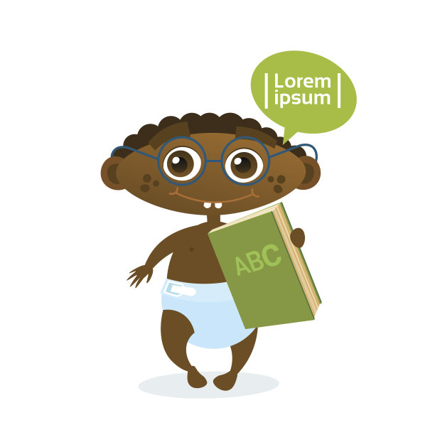 可爱的非洲裔美国婴儿男孩抱着书蹒跚学步快乐卡通婴儿在尿布阅读图片下载