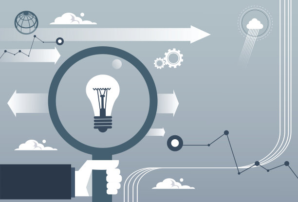 商人手持放大镜与灯泡的新想法概念图片下载