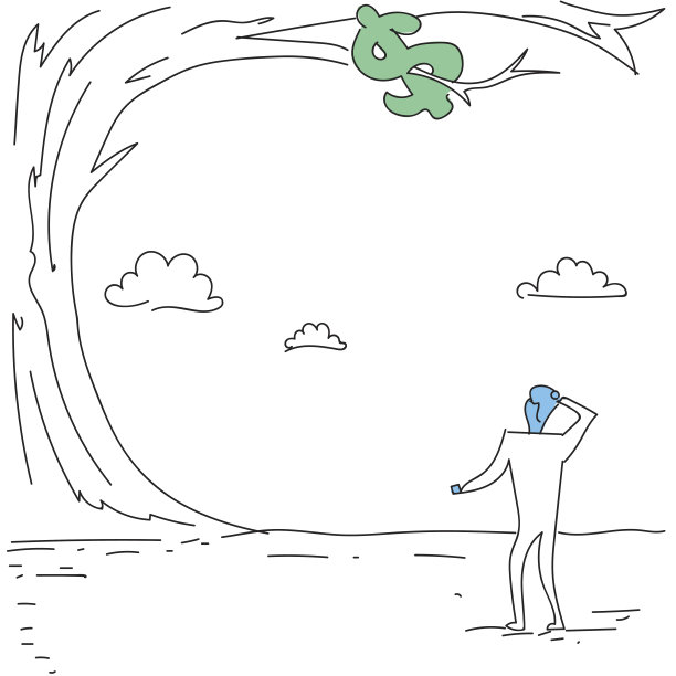 商人看着挂在树上的美元符号金融危机概念图片下载