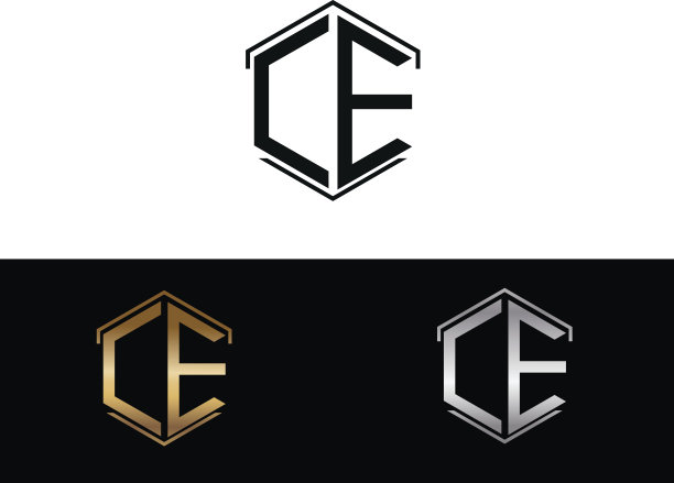 CE字母与六角形标志相连图片下载
