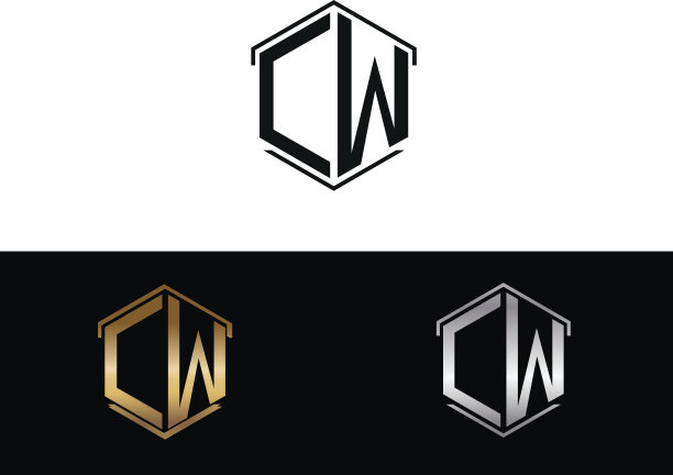 六边形CW字母组合标志图片下载
