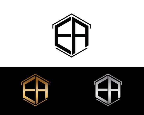 EA字母与六角形标志相连图片下载