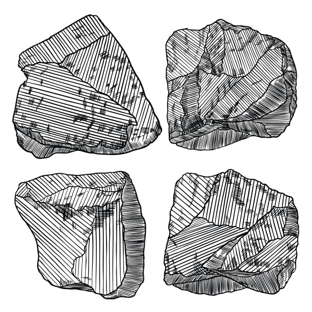 水晶，宝石和宝石集。地球魔法神圣元素。收集一套粗略的矿物和手绘水晶石和岩石。向量。图片下载