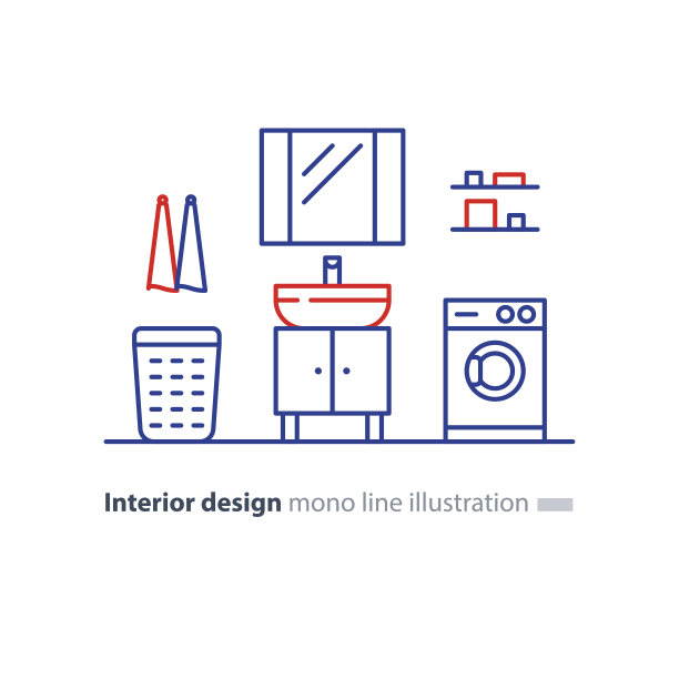 浴室设计方案，设施项目，洗衣机和水槽图片下载