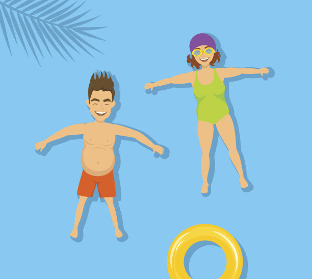 男人和女人，夫妇放松漂浮，游泳在游泳池，大海度假图片下载