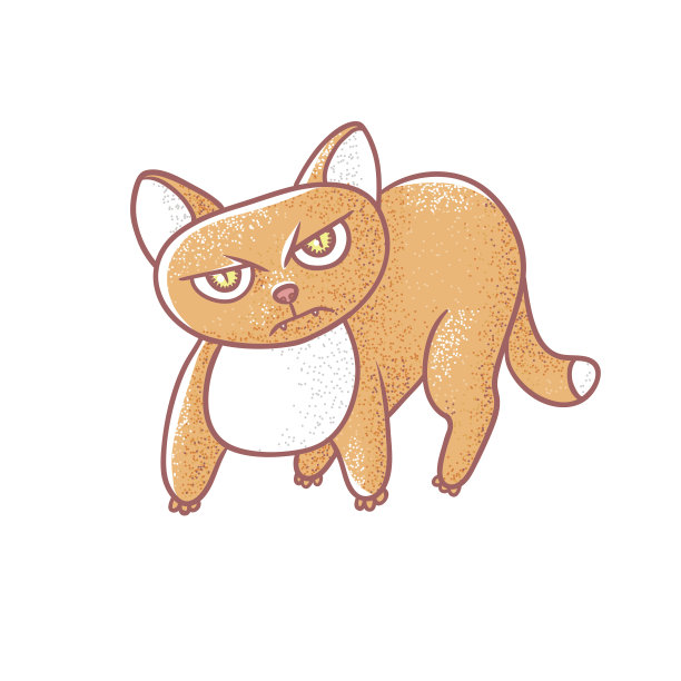 纹理颜色向量孤立的插图可爱的情绪姜小猫。猫的脸表达愤怒。小猫生气地弓着背。画了线条，画了一幅宠物的画图片下载