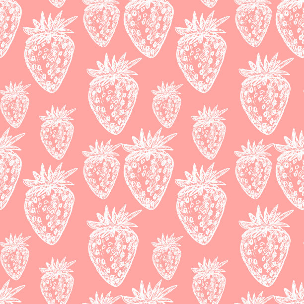 明亮的草莓无缝图案手绘墨水插画粉色背景上的白色草莓图片下载