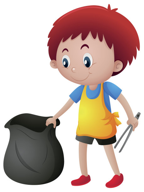 小男孩在捡垃圾图片下载