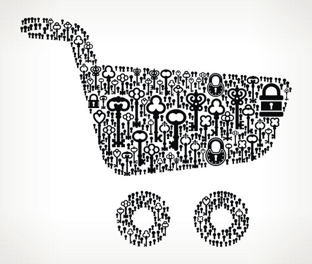 购物车古董钥匙黑白矢量模式图片下载