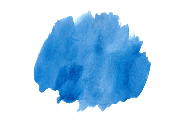 明亮的蓝色水彩背景。白色背景上的污渍。图片下载