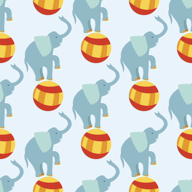 马戏团滑稽表演大象动物矢量无缝图案欢乐动物园娱乐杂耍魔术师表演者狂欢插图图片下载