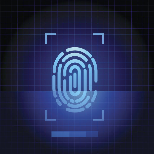 指纹扫描仪与蓝色技术背景图片下载