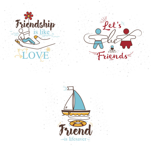 一套3个插图的日子的友谊。图片下载