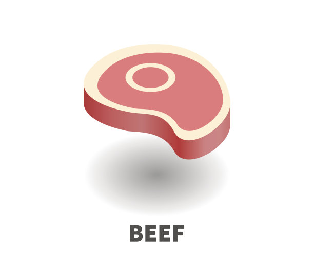 牛肉图标，矢量符号在等距3D风格孤立在白色背景。图片下载