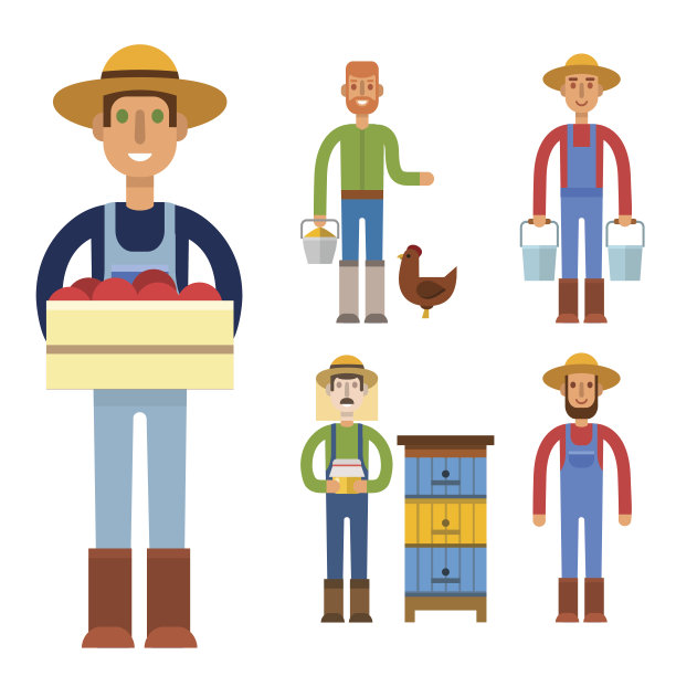 农民性格man农业人职业农村园丁工人人民矢量插图图片下载