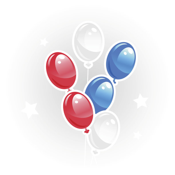 蓝色，红色和白色的气球，矢量图像。图片下载