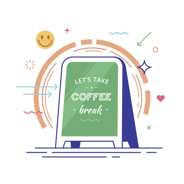 一个时髦的板子上写着“let's take a coffee break”。矢量插图。图片下载