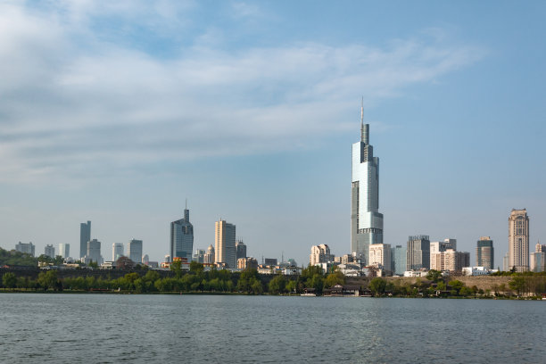 现代化的建筑在市中心的水边图片下载