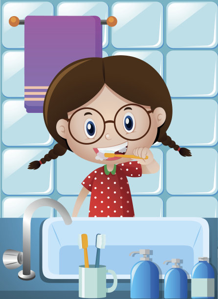 小女孩在浴室刷牙图片下载