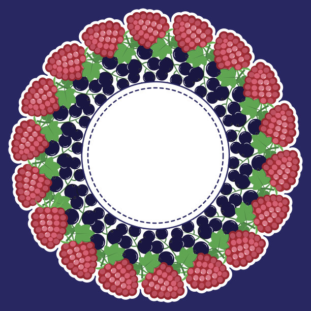 圆形框架的浆果在一个白色的轮廓在一个黑暗的背景。图片下载