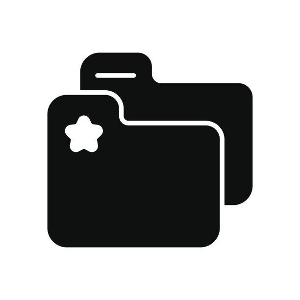 收藏夹与星号向量图标。黑白文件夹与文件插图。固体线性图标。图片下载
