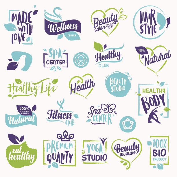 美容和化妆品，水疗和健康标签和元素图片下载