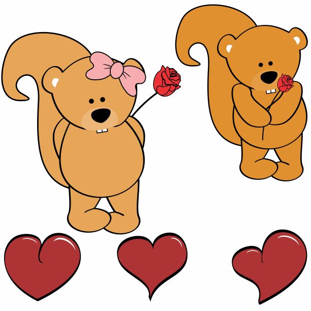 可爱的松鼠卡通爱心set图片下载