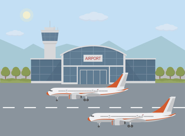 机场建筑和跑道上的飞机图片下载