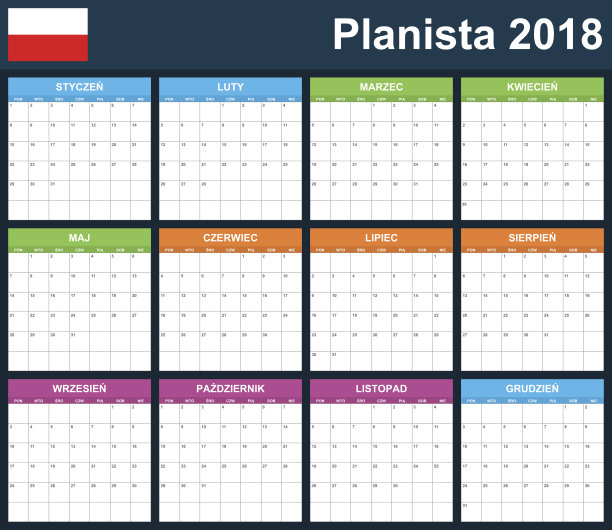 2018年波兰规划师空白。调度程序，议程或日记模板。一周从周一开始图片下载