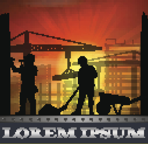 夕阳下建筑工人的剪影图片下载