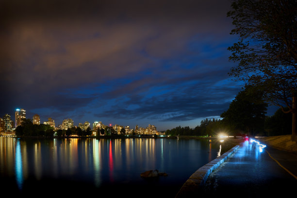 斯坦利公园海堤之夜图片下载