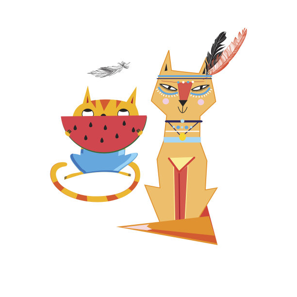 向量搞笑猫和狐狸孤立图片下载