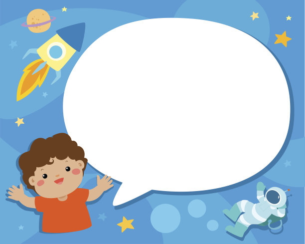 可爱的男孩与空白语音泡泡 在宇宙插图背景矢量。图片下载