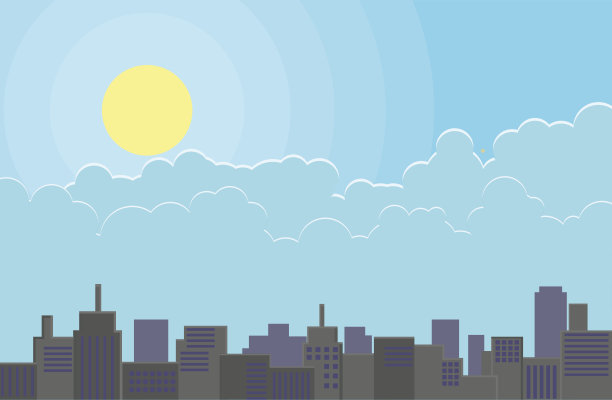 城市天际线在白天与云彩和太阳向量图片下载