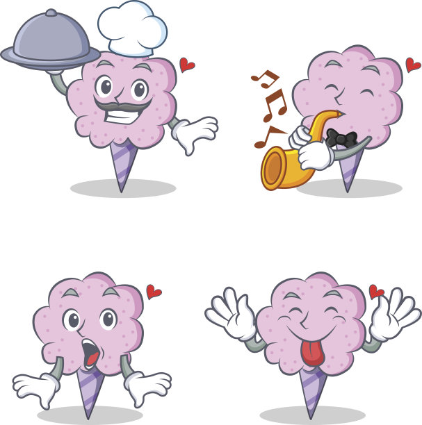 棉花糖character set with chef trumpet surprised tongue out vector插图图片下载