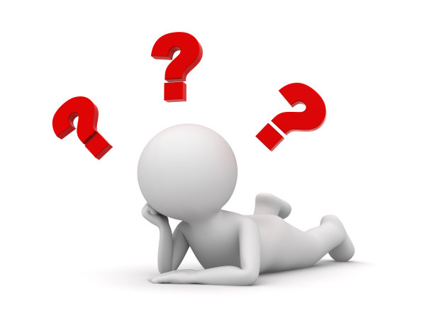 3d男人躺在他的肚子和思考红色的问号孤立在白色的背景和阴影。三维渲染图片下载