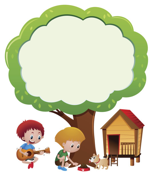 边框模板与两个男孩和宠物狗图片下载