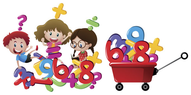 孩子和数字在红色的马车里图片下载