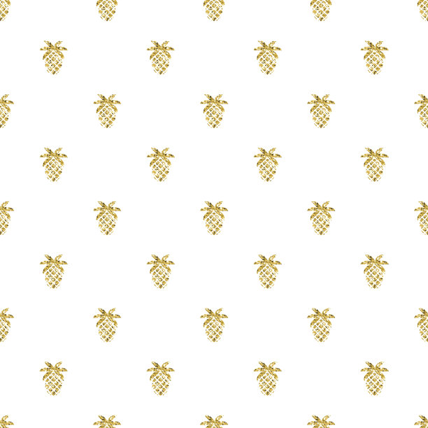 无缝金色菠萝在白色背景上闪闪发光的图案图片下载