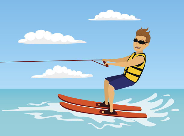 男人骑滑水。极限夏季水上运动的乐趣活动。休假时间图片下载