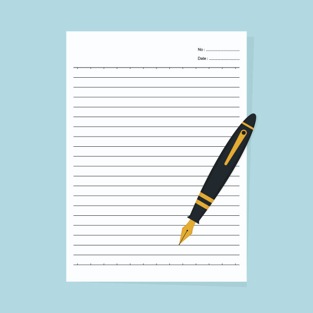 笔记本纸和钢笔孤立在蓝色背景上图片下载