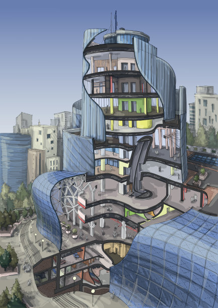 彩色城市建筑制图图片下载