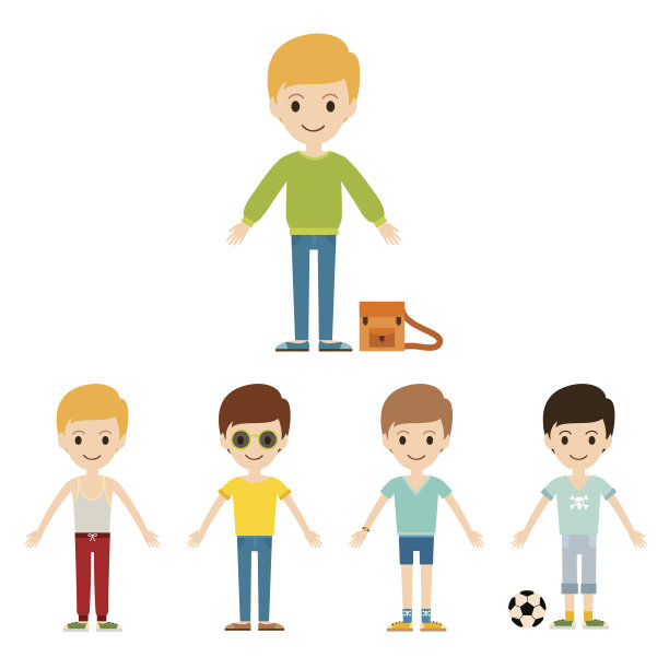 一组少年少年肖像友情男人性格团队快乐的人男孩人矢量插图图片下载