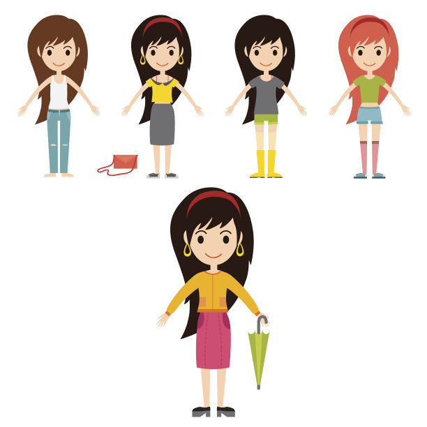 街头时尚女孩，模特，穿着风格，时尚，时尚的女人，人物，衣服看起来矢量插图图片下载