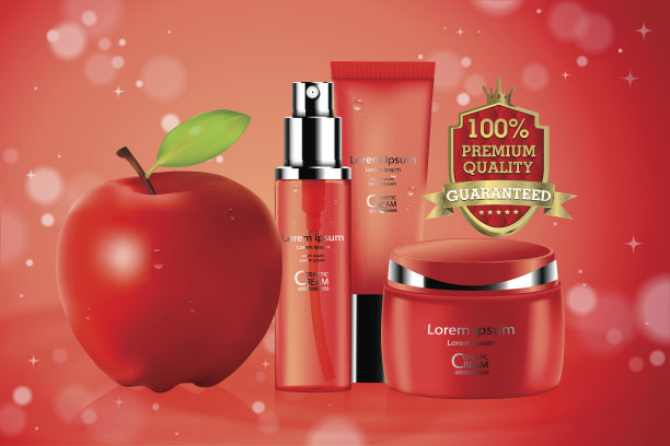 奢侈化妆品瓶包装护肤霜，苹果霜和凝胶，美容化妆品产品海报，以博凯为背景图片下载