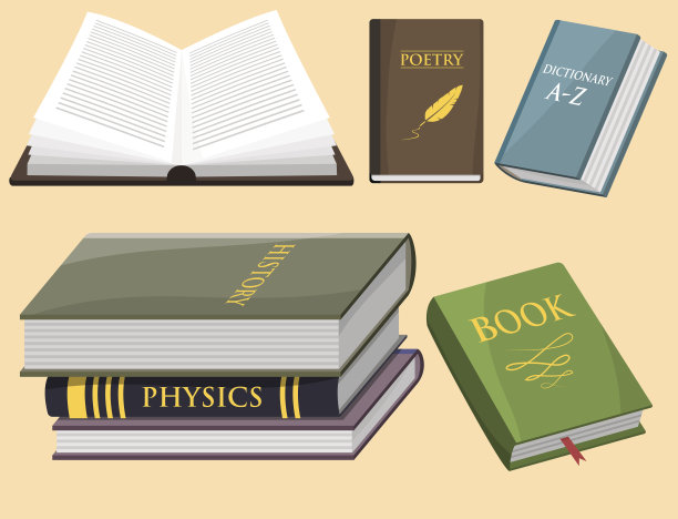 彩色书、矢量插图学、文献研究、开放式封闭教育知识文献教材图片下载