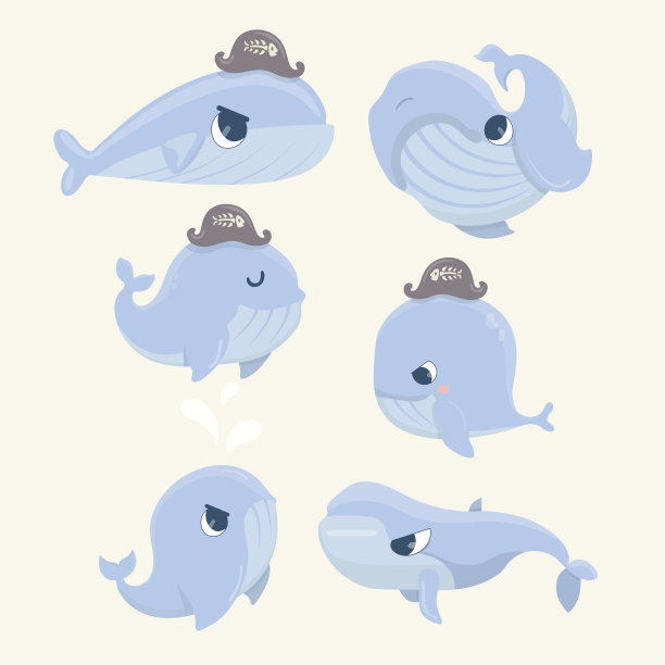 一套卡通可爱和有趣的鲸鱼。图片下载